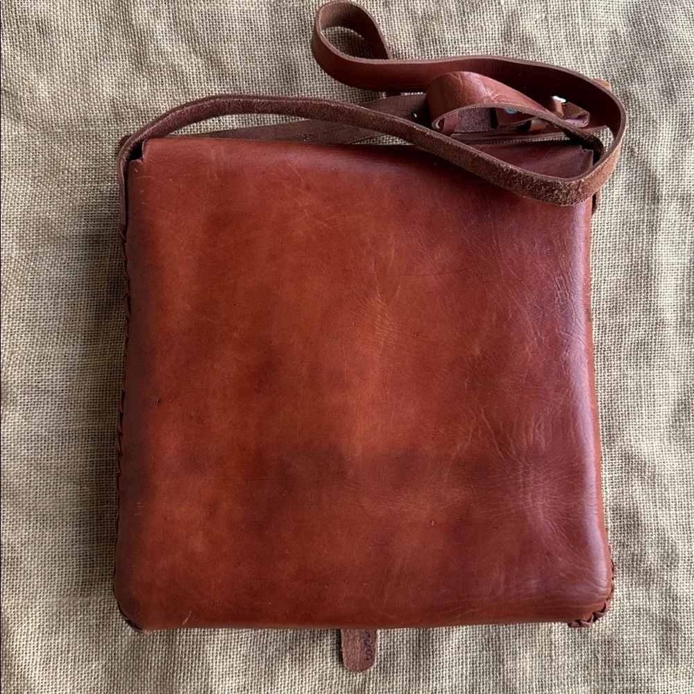 Vintage Brown Leather Handmade Joy Bag Woven Unisex Crossbody messenger Boho